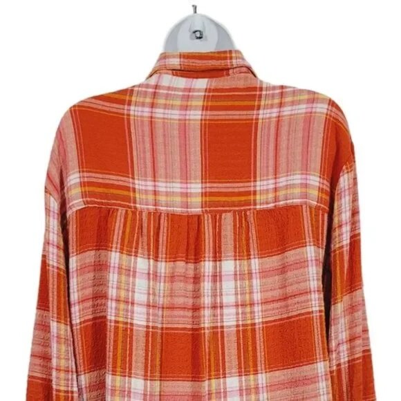 Anthropologie Pilcro Relaxed Plaid Buttondown Shirt Size M Orange - Picture 8 of 11